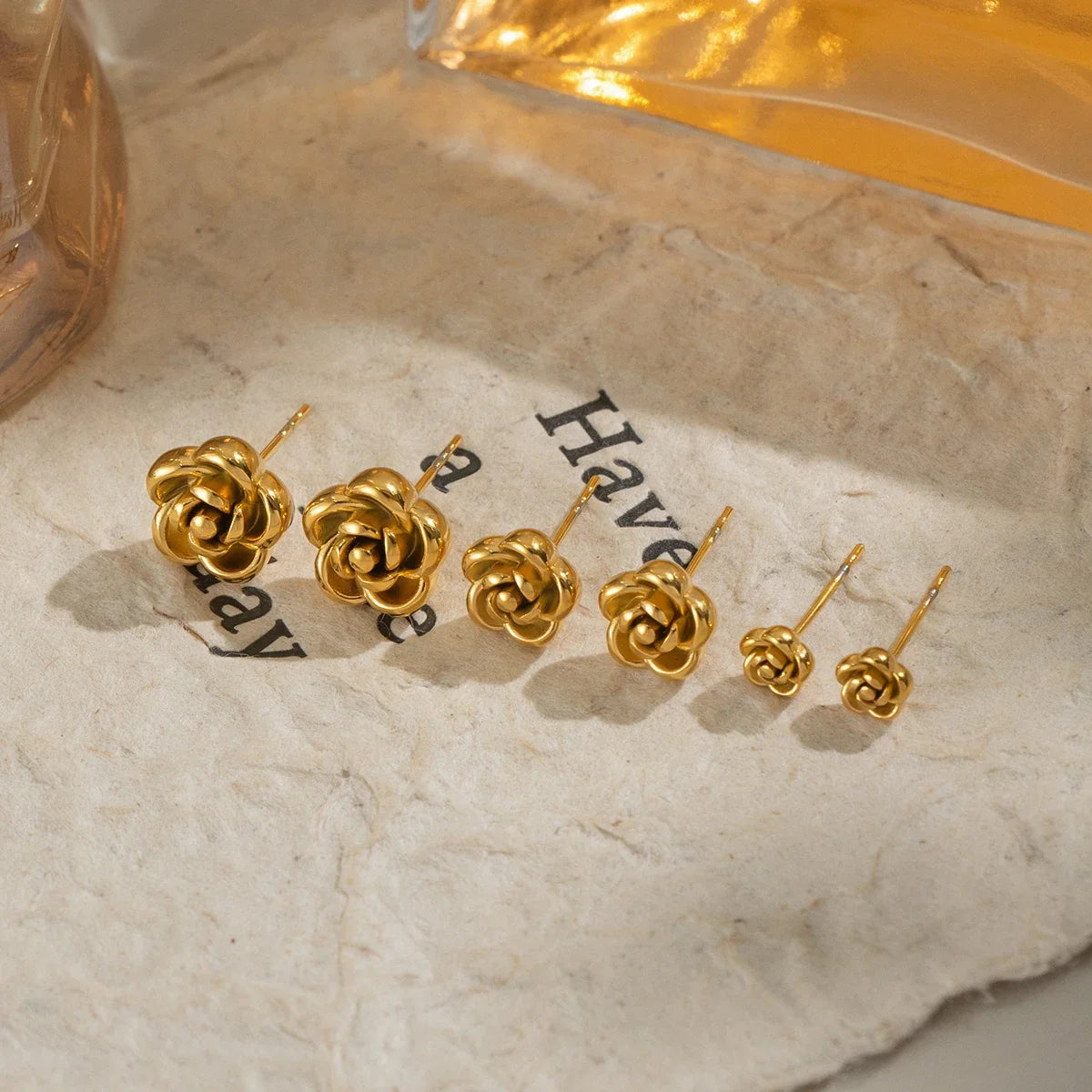 Rose Flower Stud Earrings | 18K Gold Plated Stainless Steel Daily Jewelry for Women