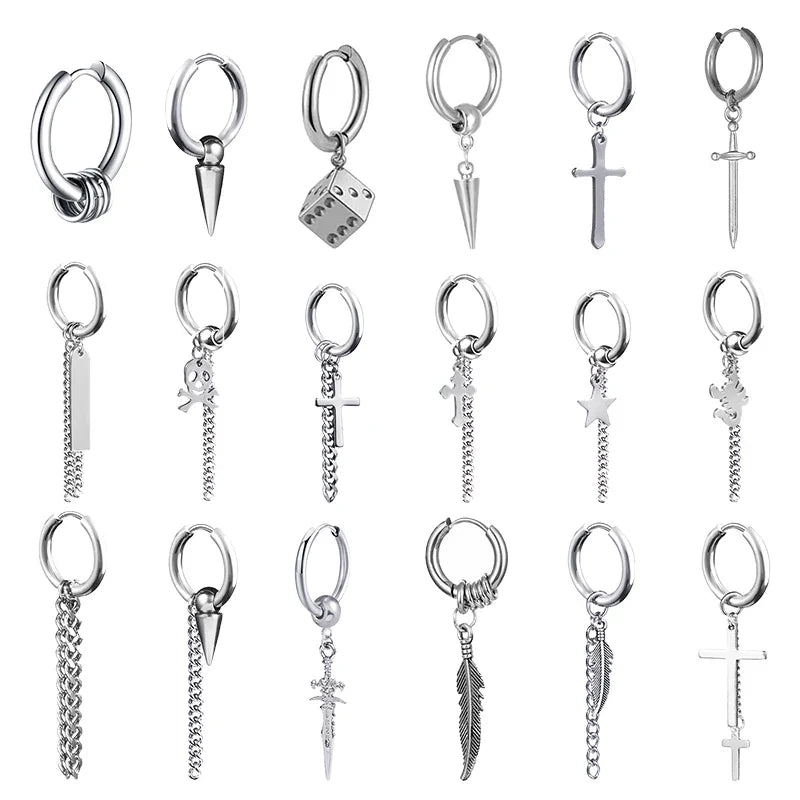 Fashion Punk Gothic Stainless Steel Drop Earrings | Unisex Stud Earrings for Men Women