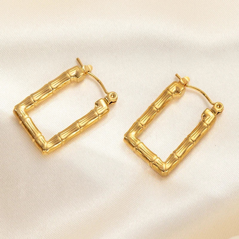 ANENJERY 316L Stainless Steel Hollow Square Texture Drop Earrings | Hypoallergenic Geometric Jewelry for Women