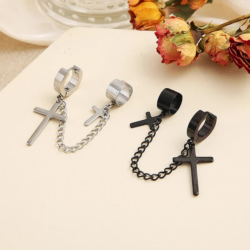 Punk Tassel Clip Earrings | Unisex Hip Hop Chain Hoop Ear Cuffs