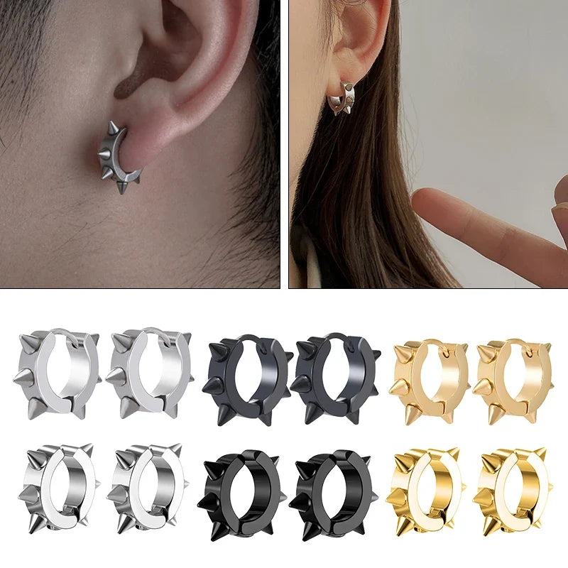1Pair Punk Stainless Steel Spiky Thorn Stud Earrings | Unisex Gothic Hip Hop Jewelry