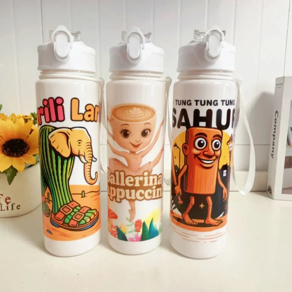 750ML Italian Brainrot Water Bottle | Outdoor Drinking Cartoon Sports Cup