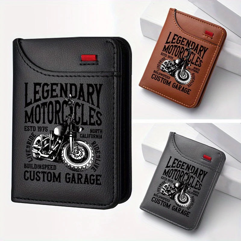 Men's Retro Faux Leather Wallet | Vintage Motorcycle Slim Card Holder