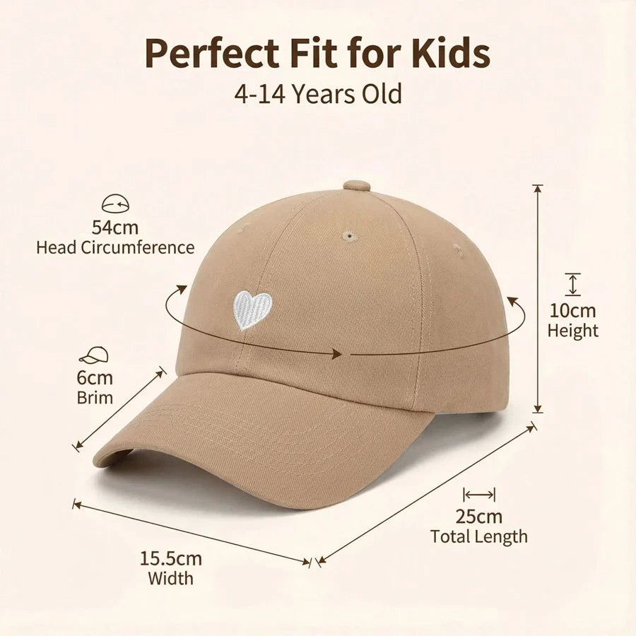 Sweet Heart Kids Girl Hat | Embroidery Cotton Ponytail Baseball Cap for Spring Summer 4-10Y