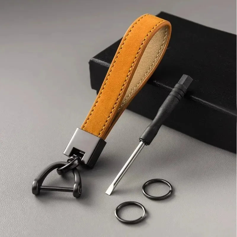 Luxury Genuine Leather Car Keychain | Pure Color Key Ring with Metal Buckle