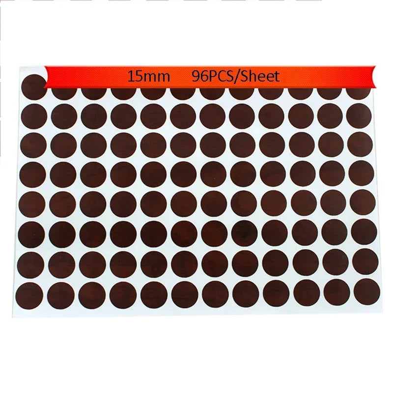 96Pcs 15mm Wood Furniture Screw Cap Covers | Self-Adhesive Hole Stickers for Desk Cabinets
