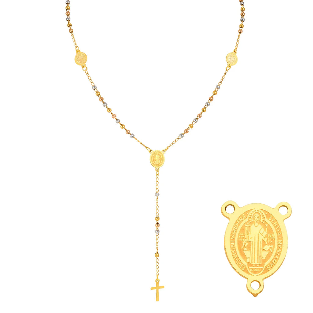 Prjewel Stainless Steel Three-Color Beaded Cross Pendant Y-Necklace | Faith-Inspired Fashion Jewelry