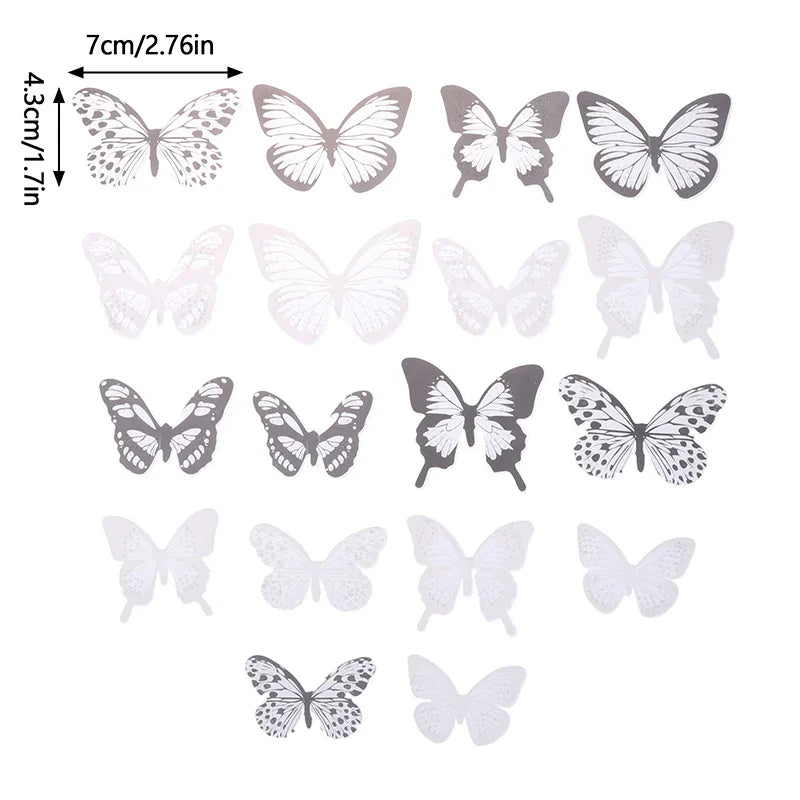 18pcs Black and White Butterfly Wall Stickers | Elegant PVC Decals for Home Decor