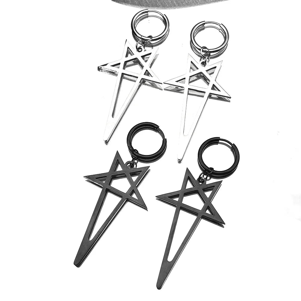 Pentagram Spike Rivet Hoop Earrings | Stainless Steel Gothic Punk Jewelry