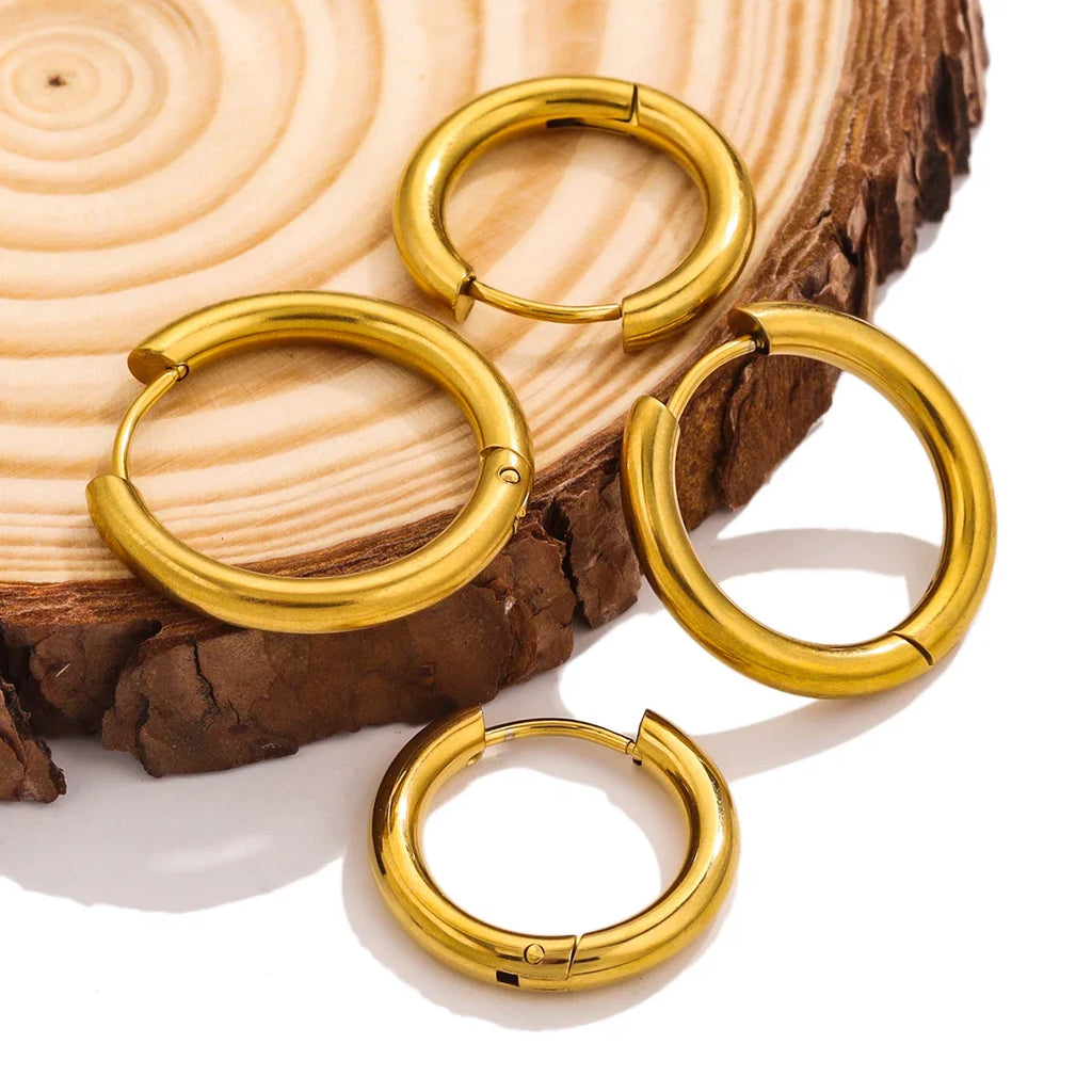 6pcs Stainless Steel 3mm 4mm Hoop Earrings | PVD Gold Plated Korean Round Earrings for Men Women