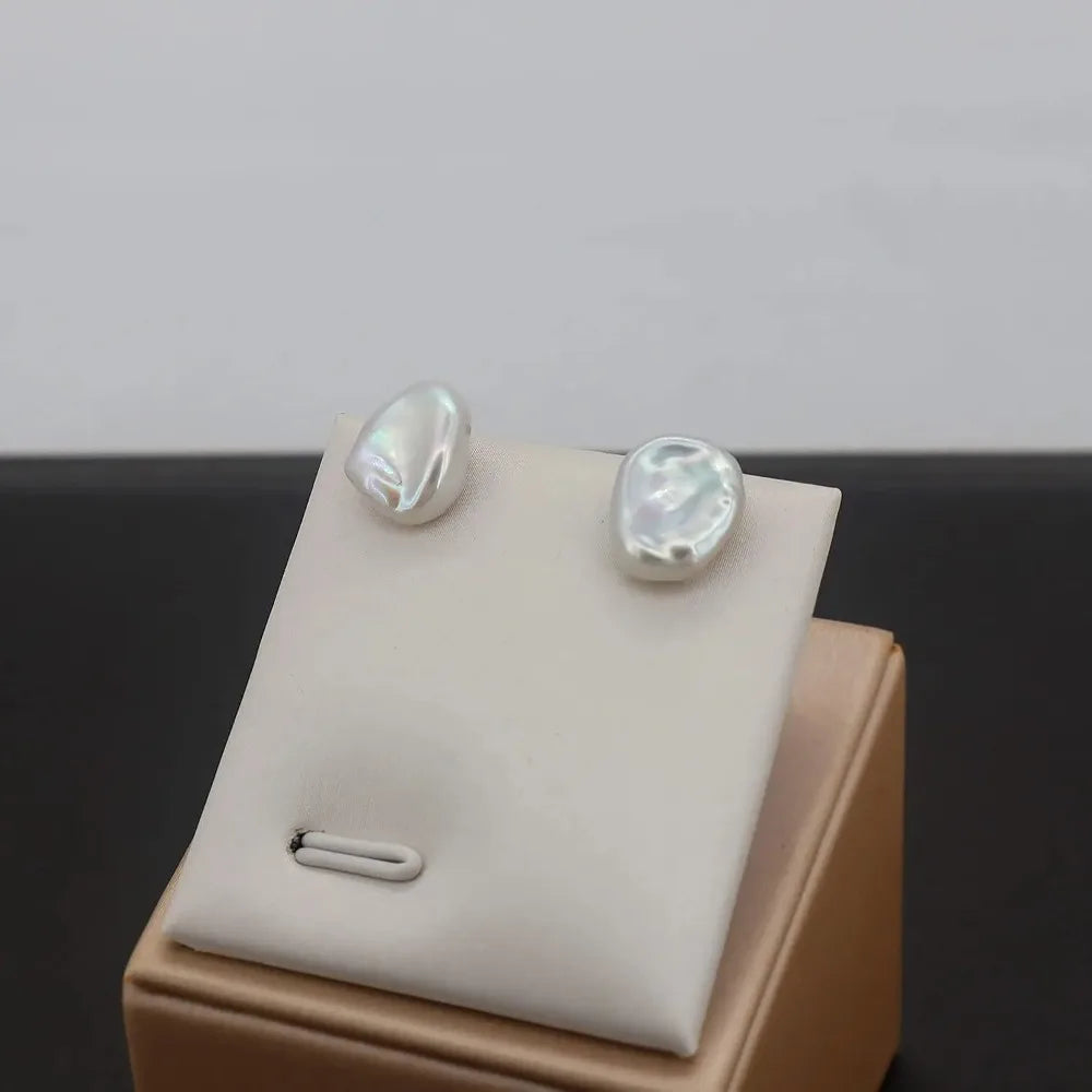 Dainashi 7-8mm Baroque Freshwater Pearl Earrings | S925 Sterling Silver Keshi Pearl Stud Earrings for Women