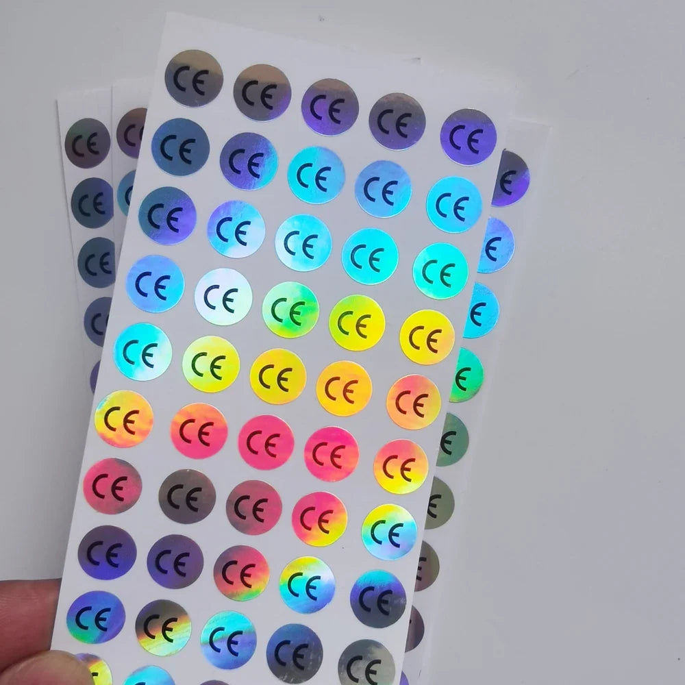 1cm Round CE Sticker | White, Silver, Holographic, Clear Base Circle Label 500pcs