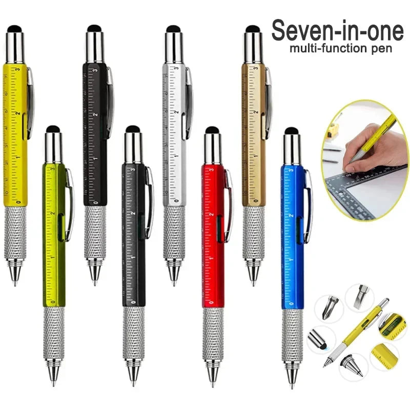 7 in 1 Multifunction Ballpoint Pen | EDC Hand Tool with Ruler Screwdriver Stylus Level