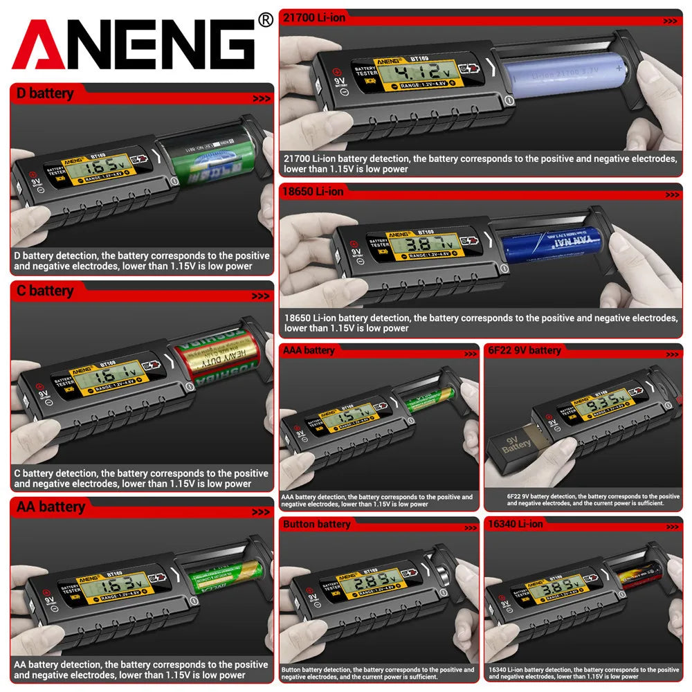 ANENG BT169 Battery Level Tester | Digital Display, No Power Required, Portable ABS Tester