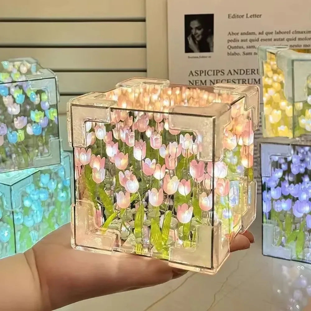 DIY Tulip Mirror Cube Lamp | Handmade Night Light for Bedroom Decor