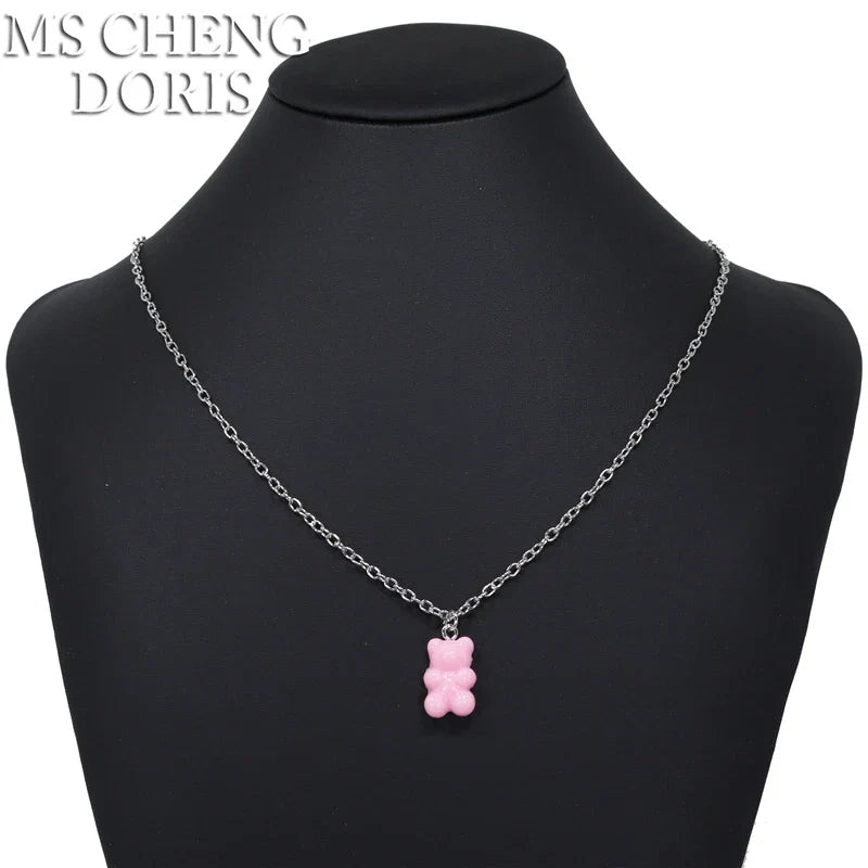 33 Styles Cute Resin Gummy Bear Chain Necklaces | Candy Color Pendant Jewelry for Women