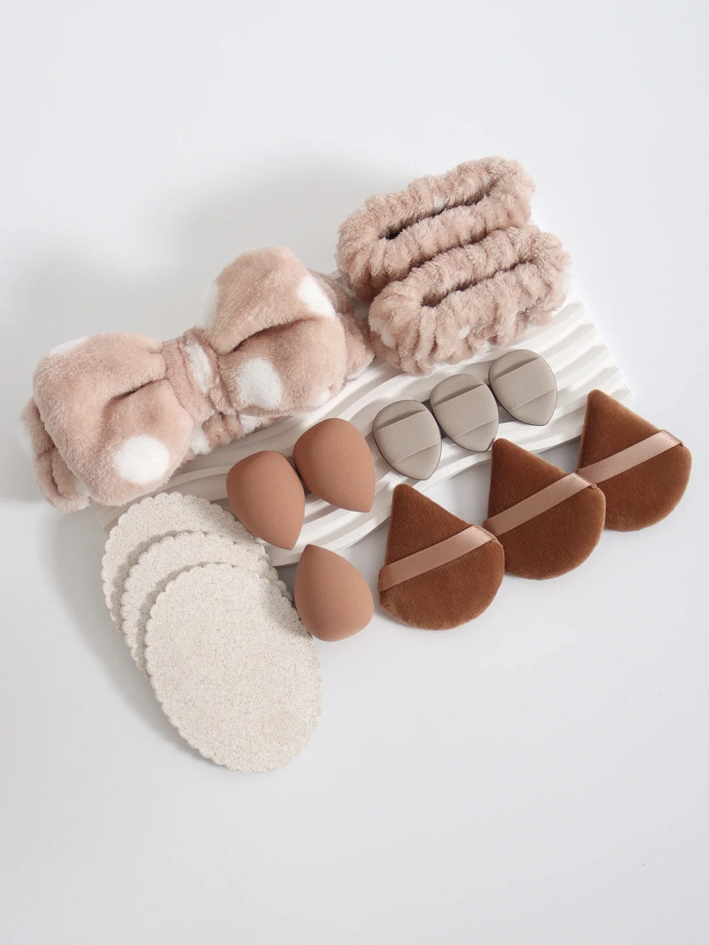 15Pcs Multi-Colored Fluffy Headband and Makeup Sponge Set | Sweet Style Beauty Kit