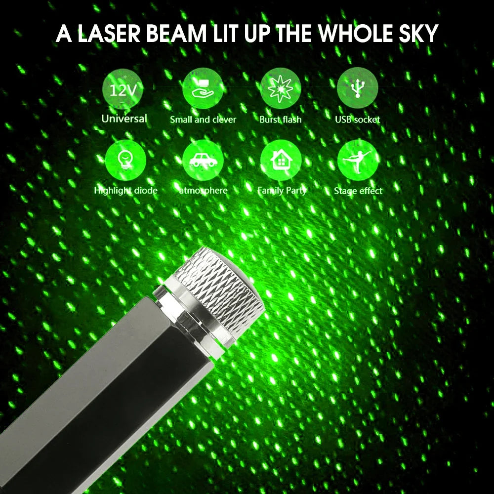 Green LED Starry Galaxy Lamp for Car Roof | USB Atmosphere Projector Light