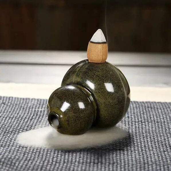 Mini Ceramic Gourd Incense Burner | Backflow Cone Censer for Desk Decor