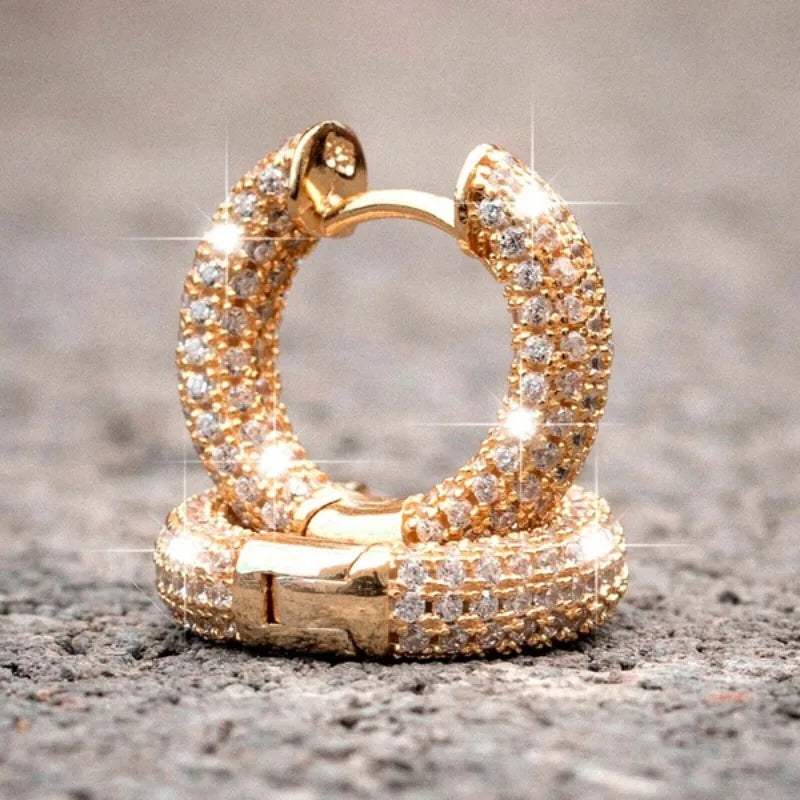 Shiny White Zircon Hoop Earrings | Simple Daily Wear for Women and Men