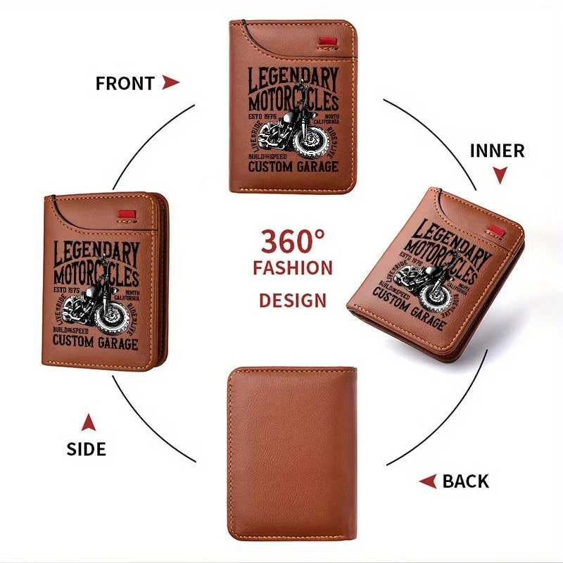 Men's Retro Faux Leather Wallet | Vintage Motorcycle Slim Card Holder