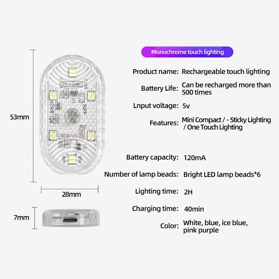 USB Charging LED Touch Light | Mini Wireless Car Interior Reading Lamp
