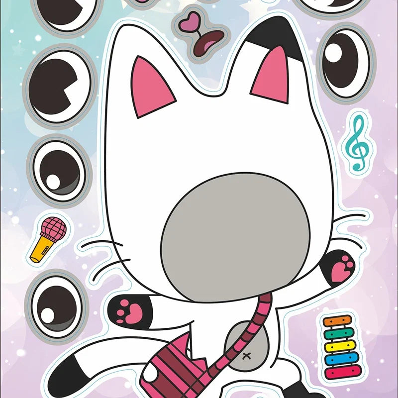 Gabby's Dollhouse Make A Face Puzzle Stickers | 6 Sheets DIY Cartoon Sticker Set