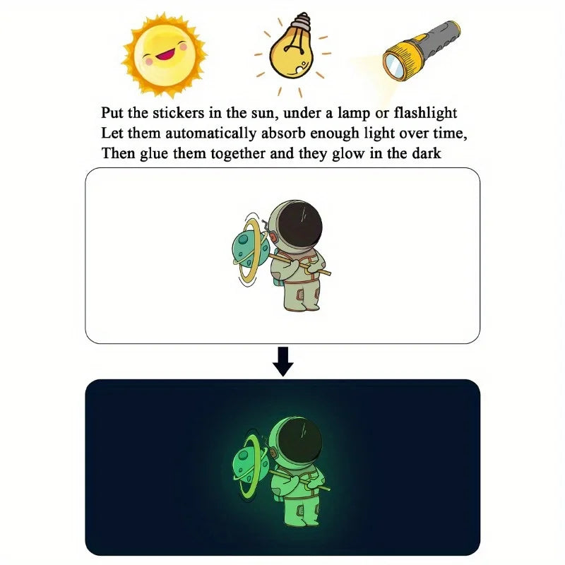3PCS Luminous Astronaut Star Moon Switch Stickers | Glowing Wall Decals for Bedroom Decor
