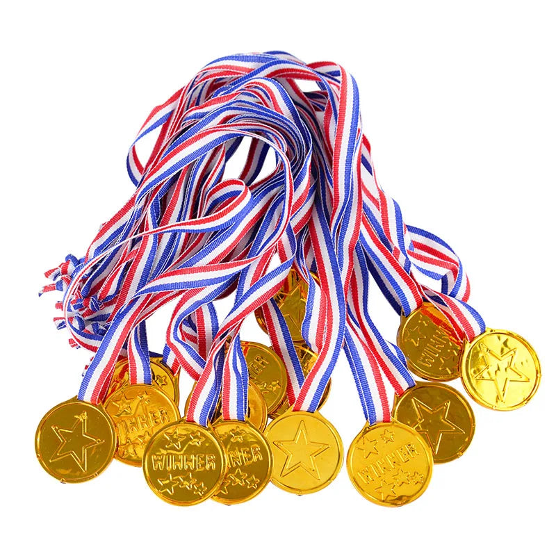 10/20 Pack Plastic Gold Winner Award Medals | Kids Birthday Party Favors and Sports Game Prizes