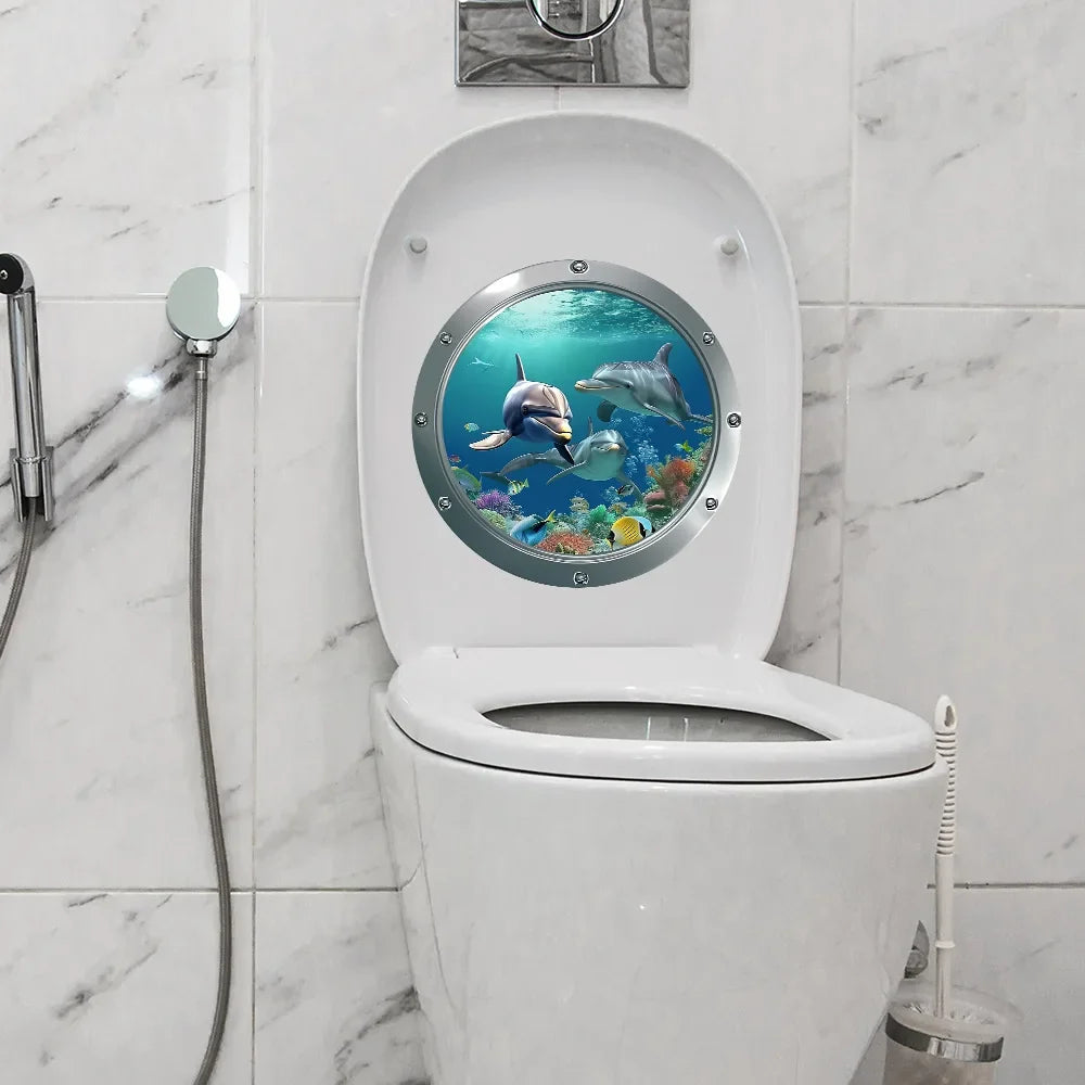 Classic 3D Sea World Dolphin Toilet Stickers | Self-Adhesive Waterproof Decor
