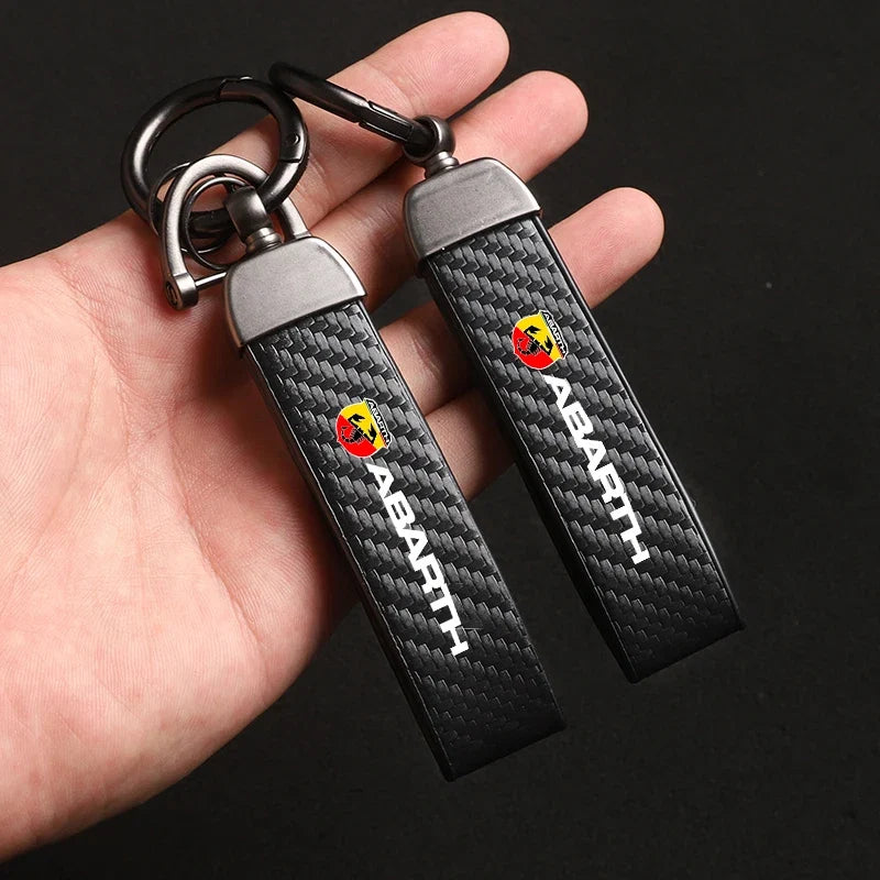 Fashion Carbon Fiber Car Keychain | Microfiber Leather Key Ring for FIAT Models