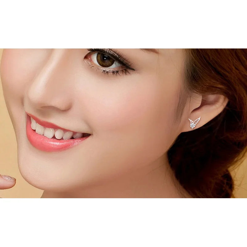 925 Sterling Silver Angel Wings Zircon Stud Earrings | Luxury Women's Designer Jewelry