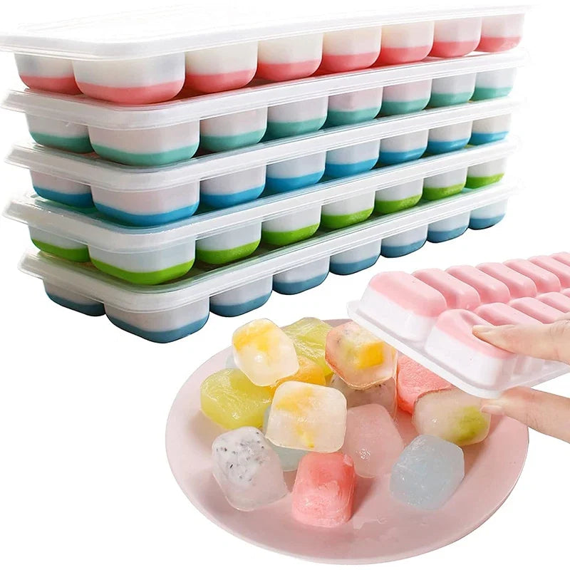 14 Grid Square Ice Cube Tray with Lid | Silicone Mold for Easy Release