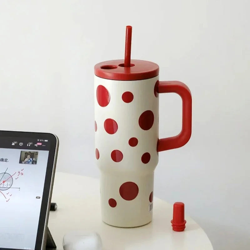 24oz Insulated Travel Mug with Handle and Straw Lid | Stainless Steel Vacuum Cup