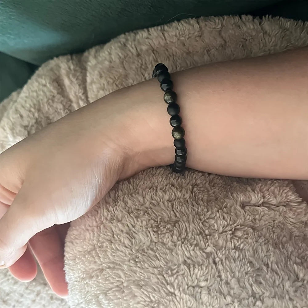 Triple Protection Bracelet | Black Natural Stone with Golden Obsidian