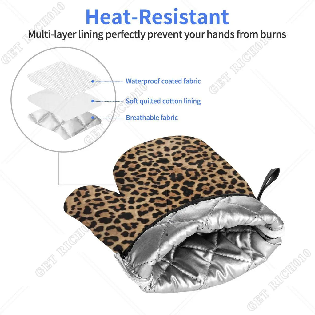 Leopard Print Oven Gloves Set | Heat Resistant Kitchen and BBQ Gloves