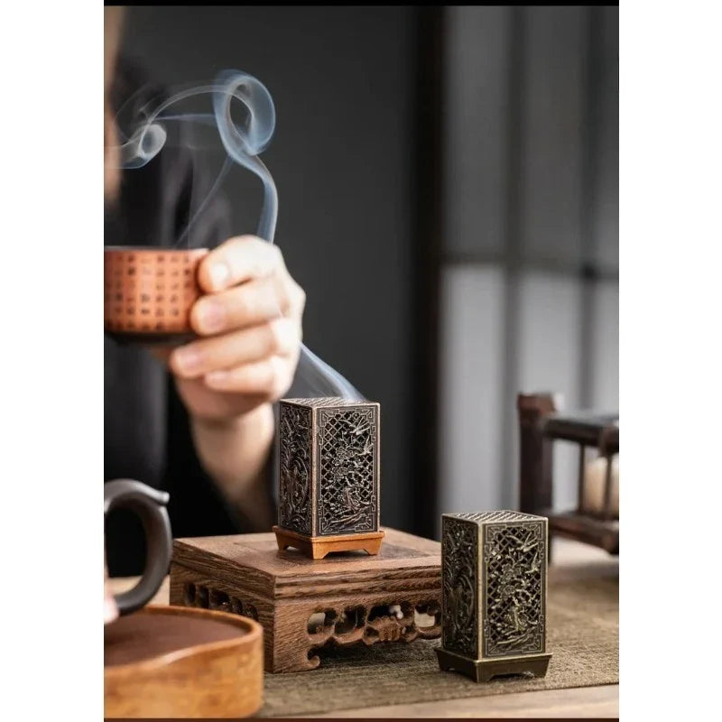 Square Vertical Incense Burner | Small Xiangyun Alloy Holder for Indoor Aromatherapy