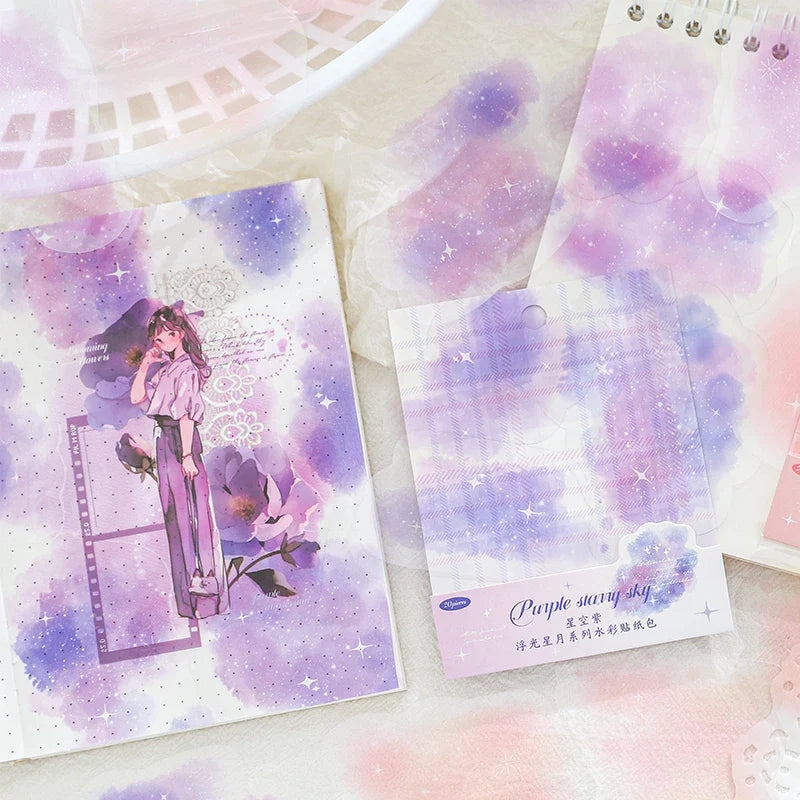 Yoofun 20pcs Watercolor Landscape Stickers | PET Collage for DIY Journal
