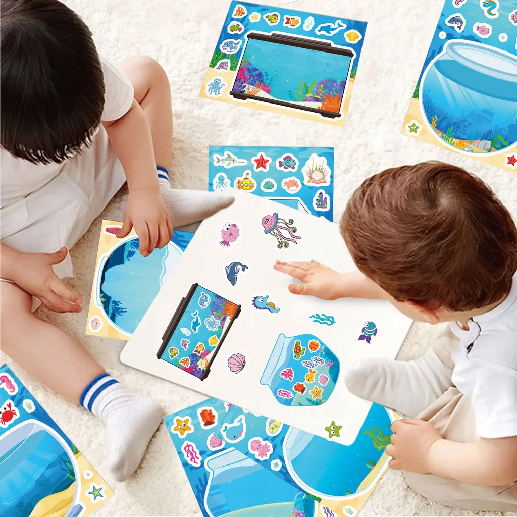 8 Pieces Kids Fish Tank Sticker Puzzles | Cartoon Marine Animal Decals