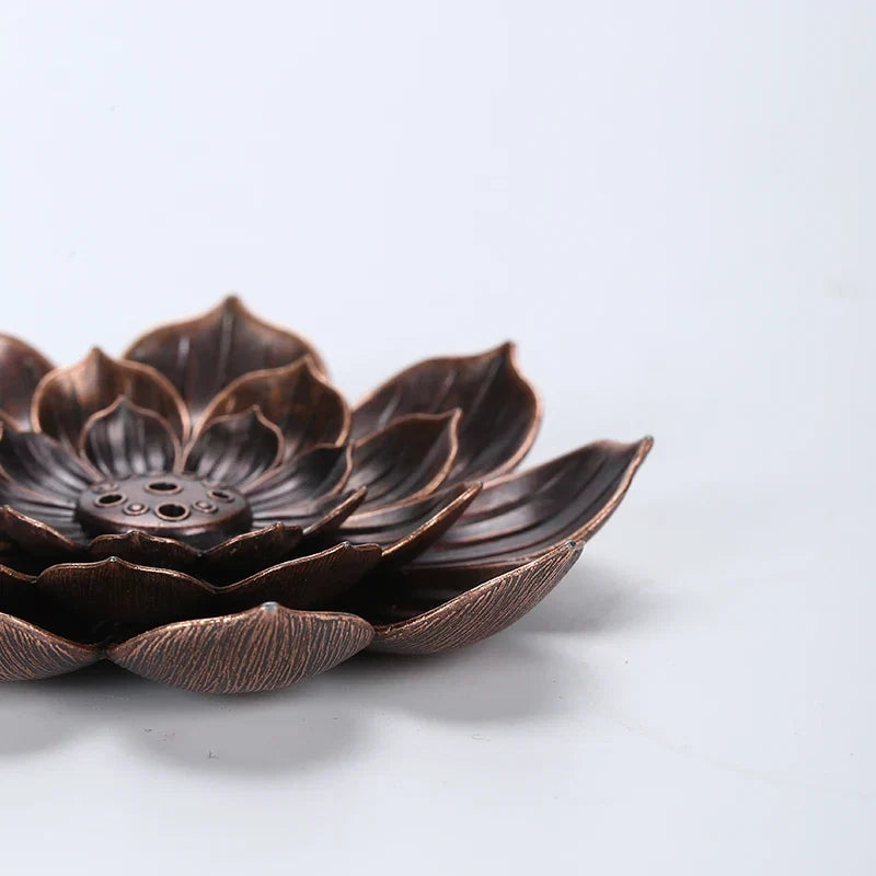 Alloy Incense Burner Stick Holder | Lotus Design Incense Plate for Temples and Yoga Studios