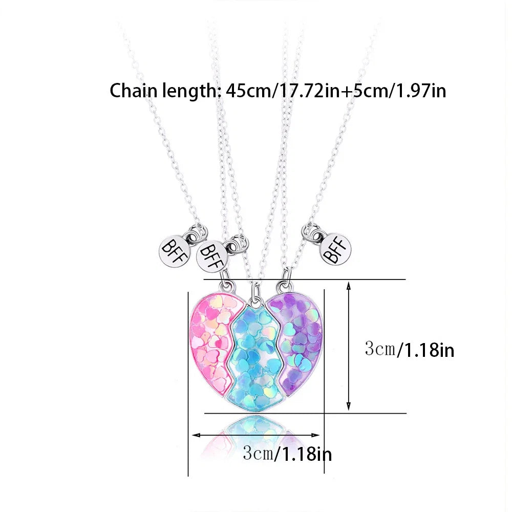 3 Pcs/set Best Friends Pendant Necklace For Woman Magnetic Adjustable Rainbow Daisy Lover Broken Heart Chain BFF Jewelry Gifts