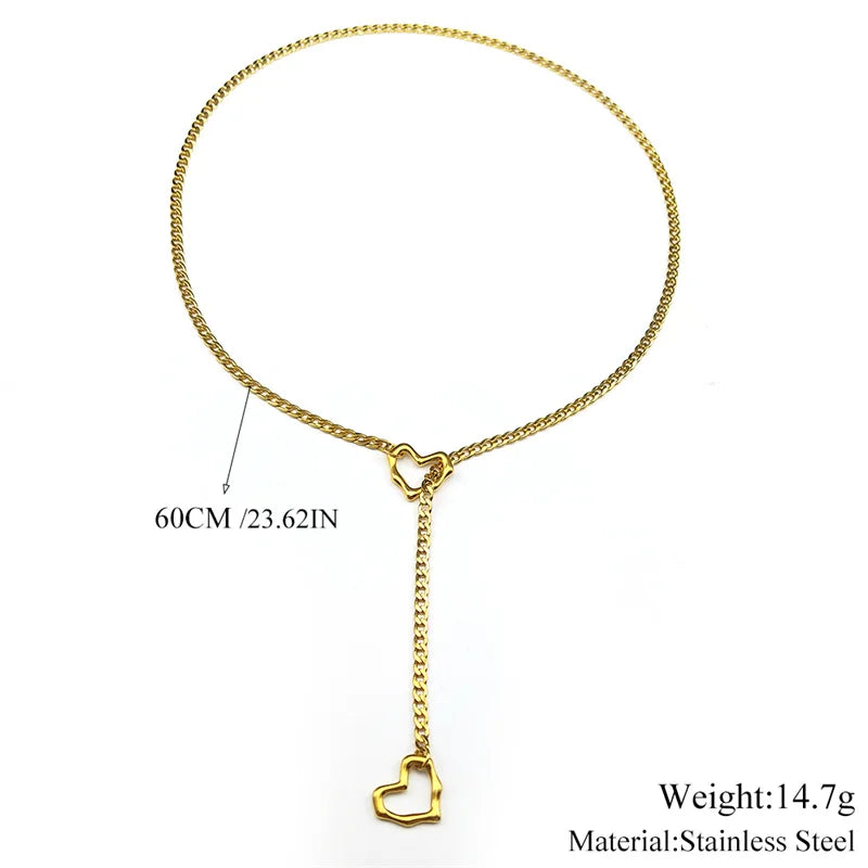 Heart O-ring Long Chain | Stainless Steel Punk Rock Y-Necklace for Men and Women
