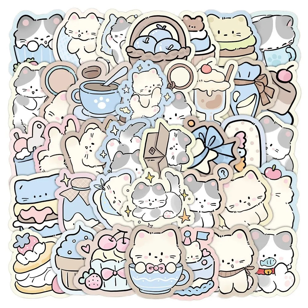 50 Cute Kitten Graffiti Stickers for DIY Decoration | Lazy Cat Vinyl Decal Pack