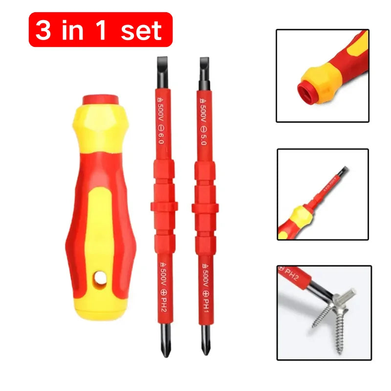 3-in-1 Insulated Screwdriver Kit | Interchangeable Magnetic Bits