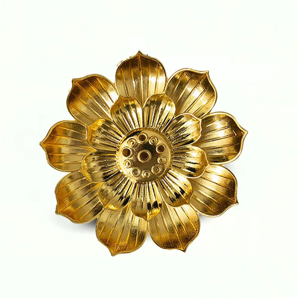 Gold Lotus Incense Burner | Metal Incense Holder with Detachable Ash Catcher