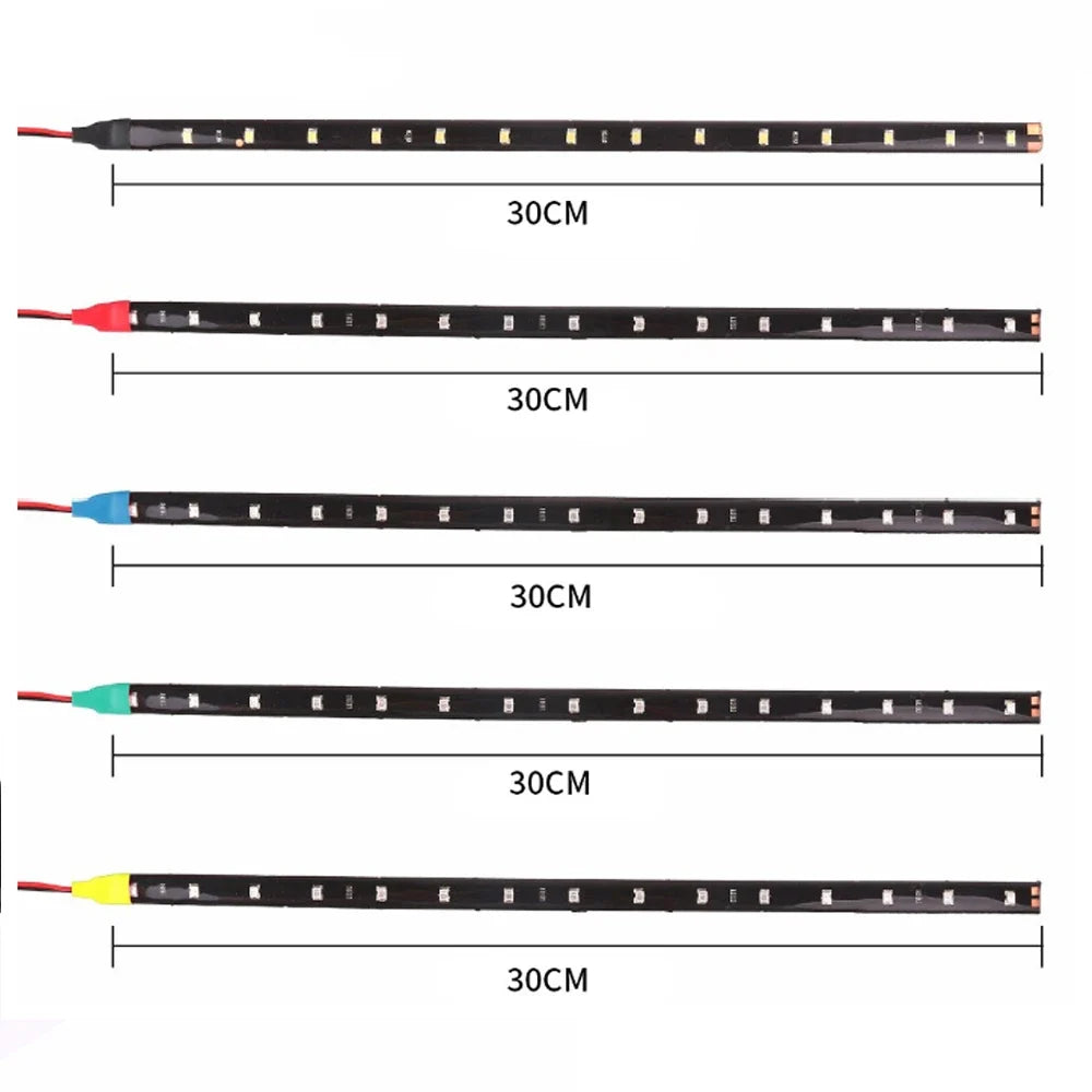 LED Car Strip Light 30cm 12V Waterproof | 2-Pack Neon Atmosphere Lamp for Interior Car Decor