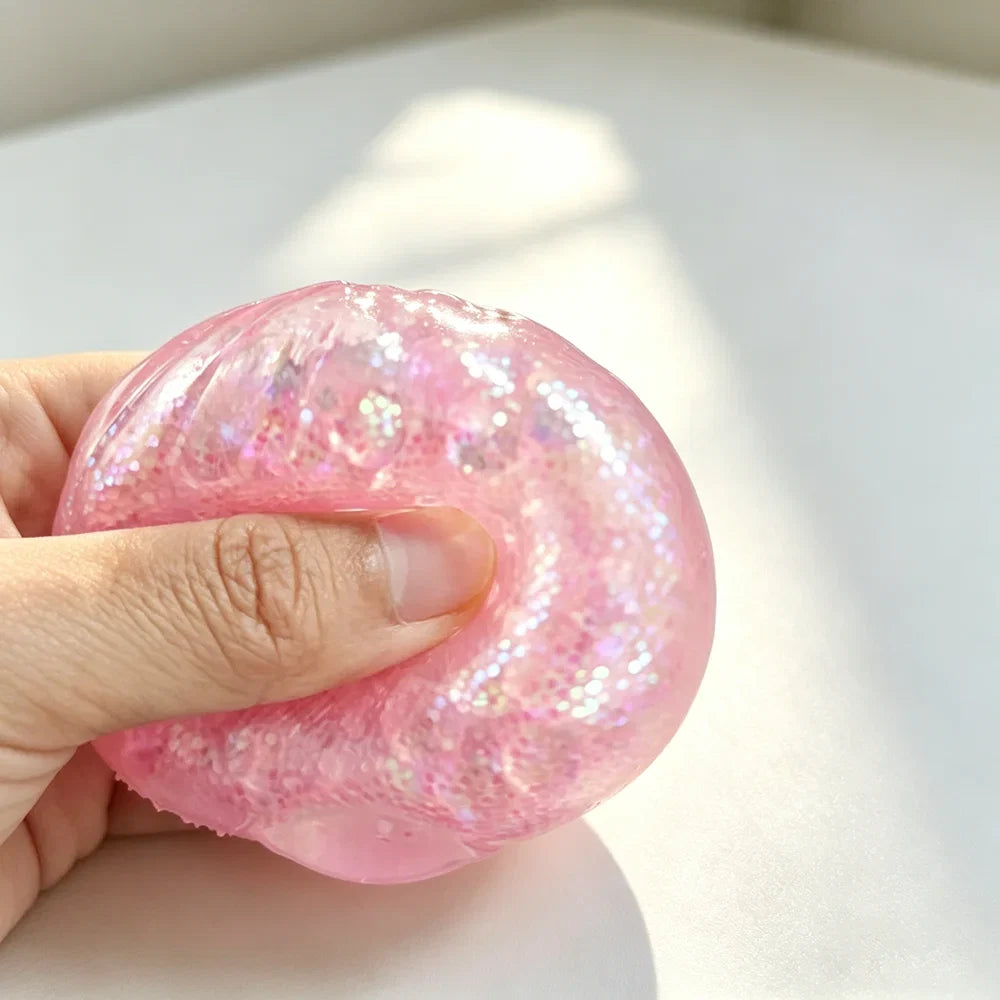 Steamed Bun Squeeze Toy | Simulation Bao Stress Relief Fidget with Beads and Sparkles