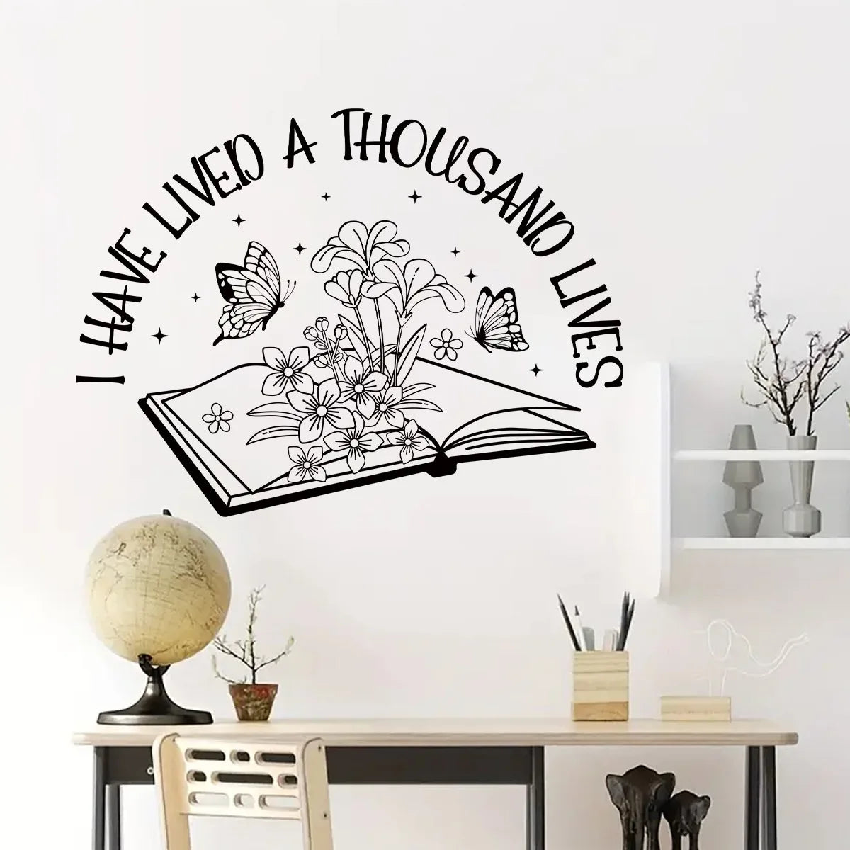 Wall Stickers for Living Room Bedroom | Creative Black Heart Book World Ladder Tree Wall Decals