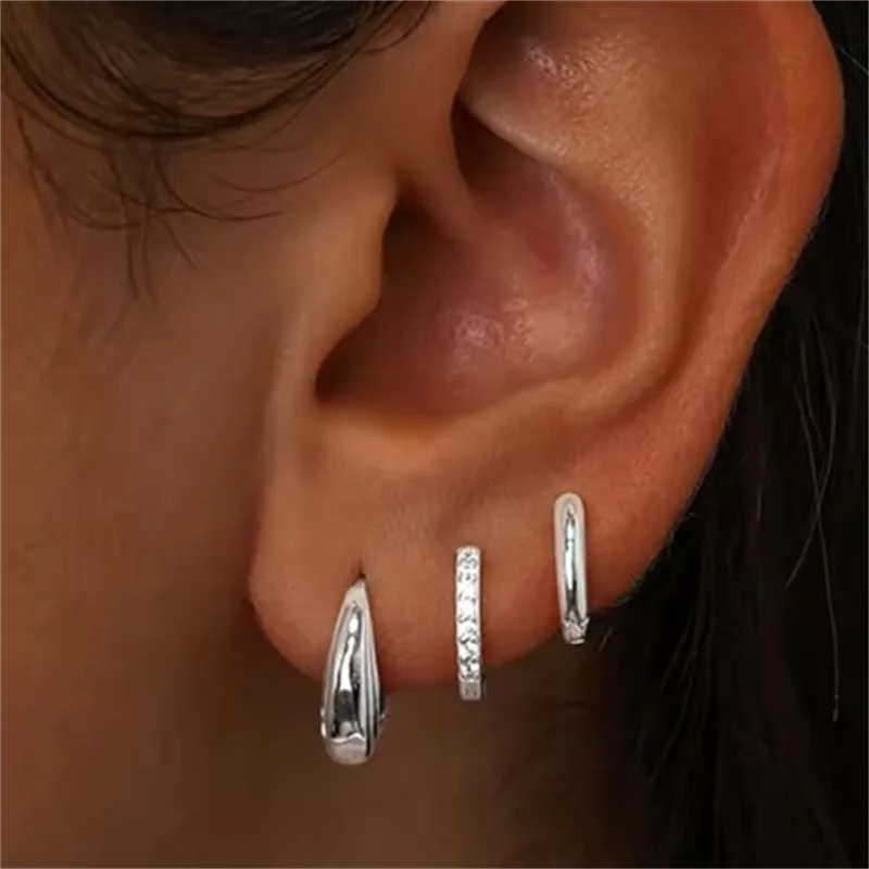 3Pcs Double Crystal Tragus Earring Floral Set | Cartilage Helix Stud Earrings Bulk Lobe Hoop Earring Lot Women Fashion Jewelry Gift