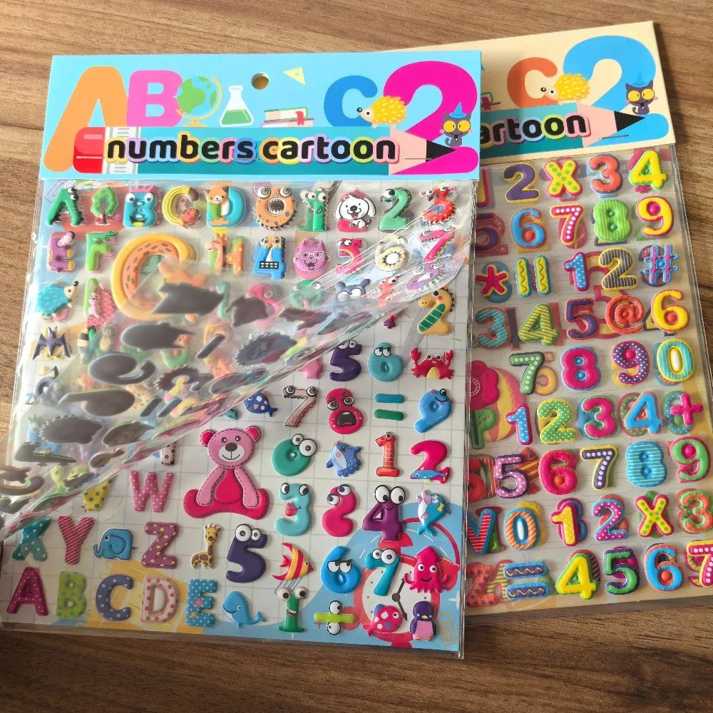 9 Styles Cute Double Layer 3D Foam Stickers | Alphabet, Cars, Food Cartoon for DIY Notebook, Journal & Phone Case Decoration